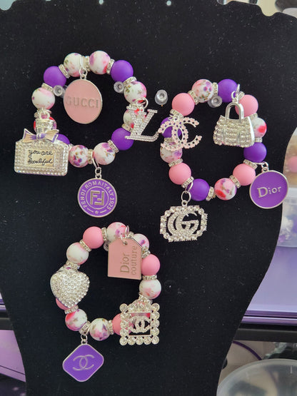 Designer Inspired Charm 3 Stack Bracelet.   A15-127